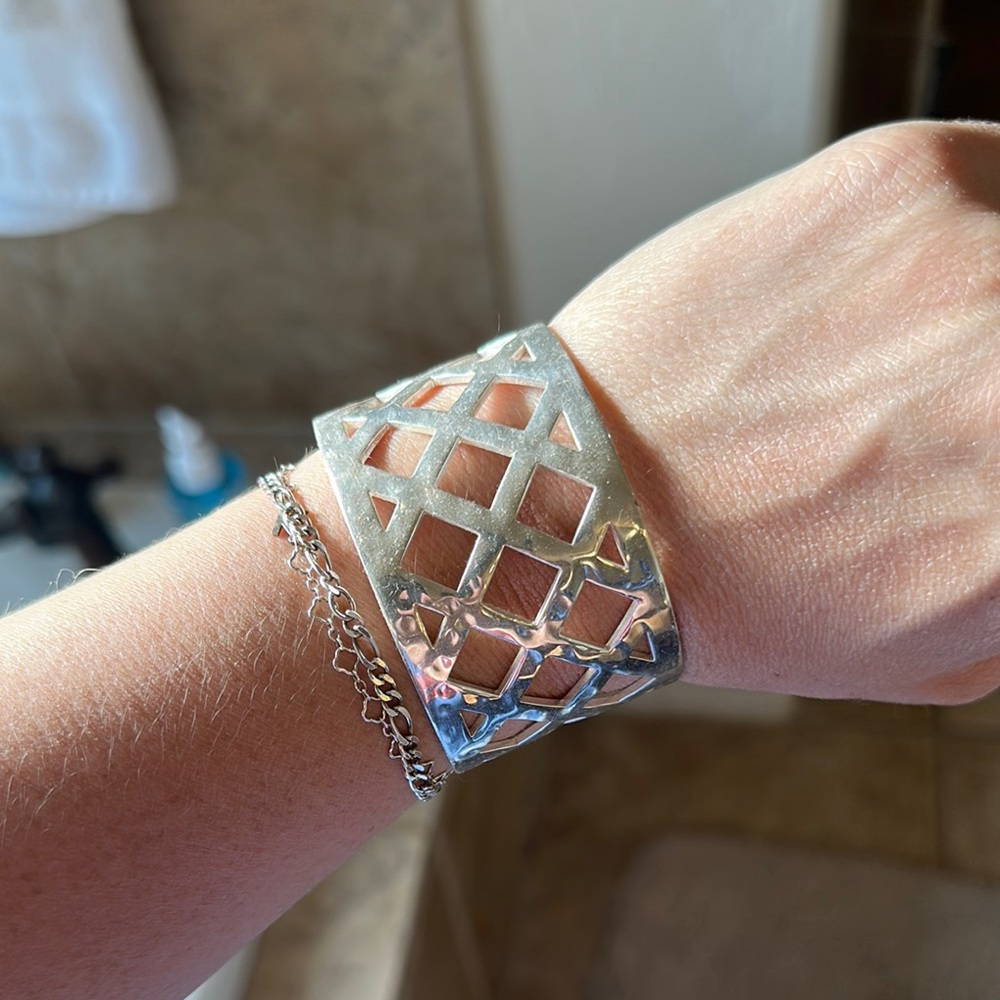 Rustic Cuff Silver Lattice Bracelet